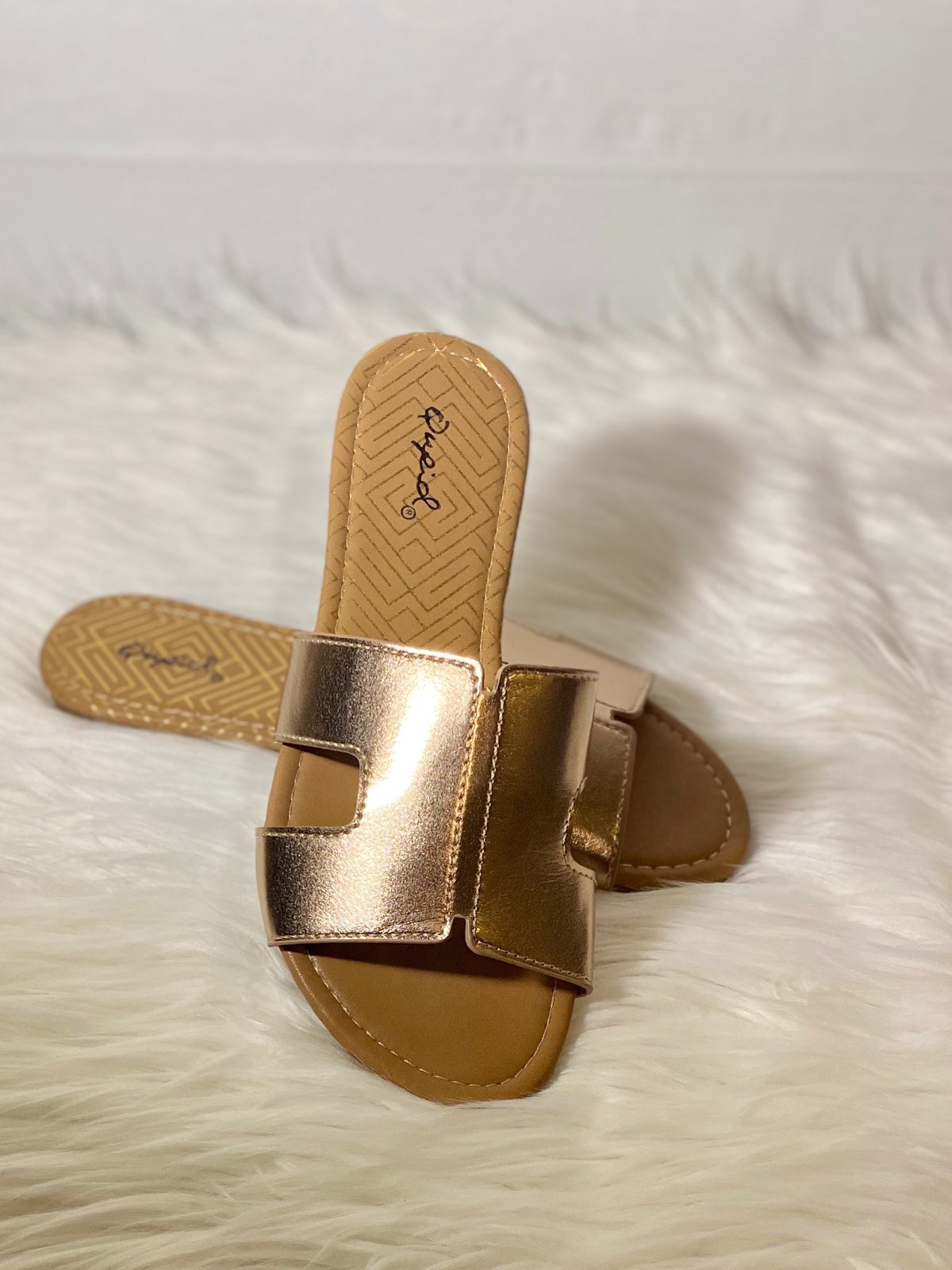 Rose Gold Metallic Slide in Sandals