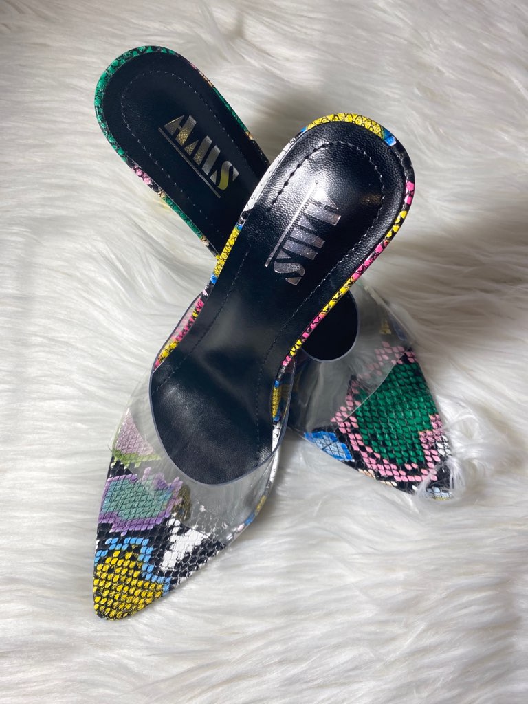 Multicolor Snakeskin Clear Heels