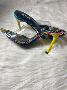 Snake print clear store heels