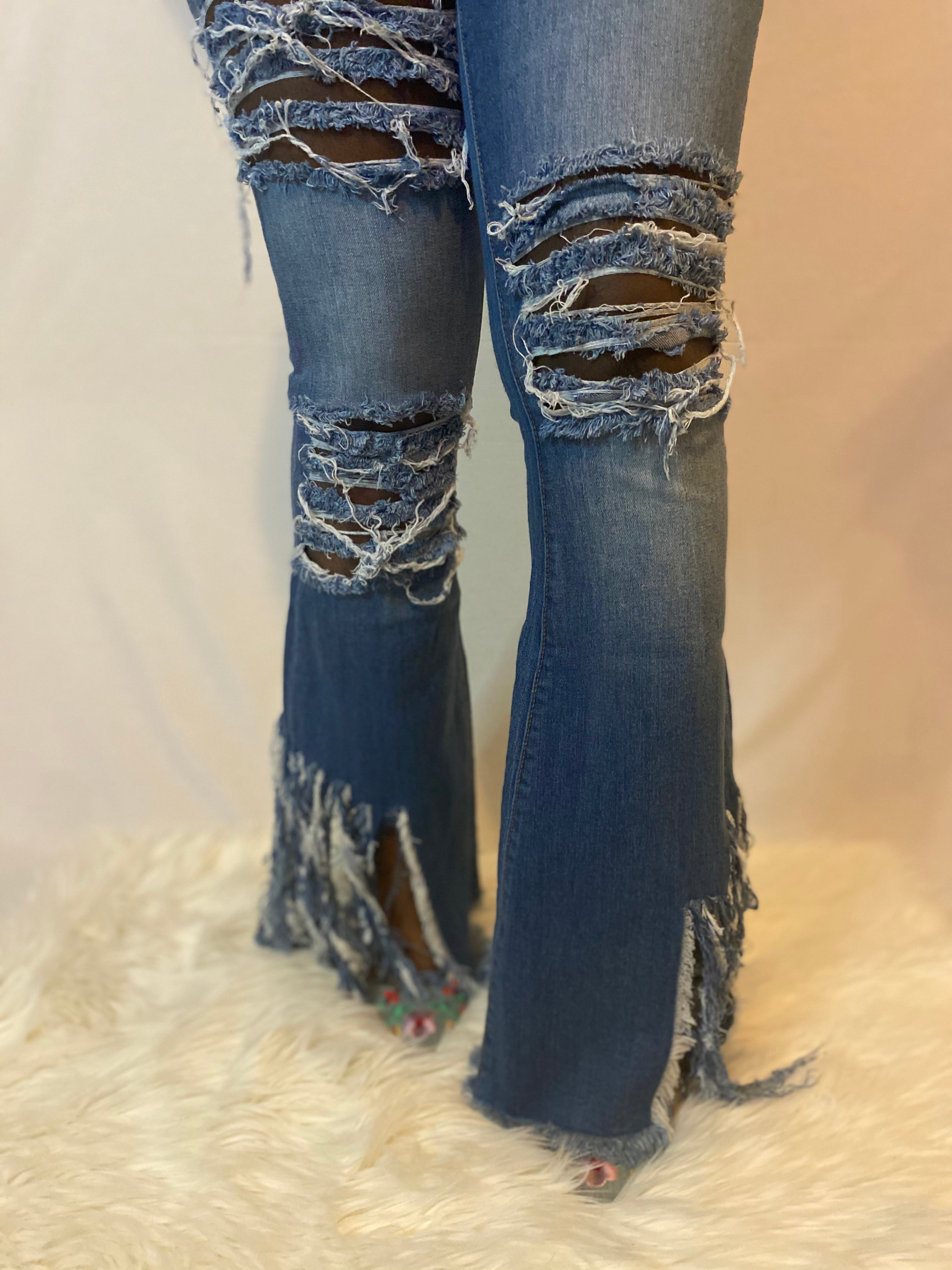 Wide leg ripped jeans