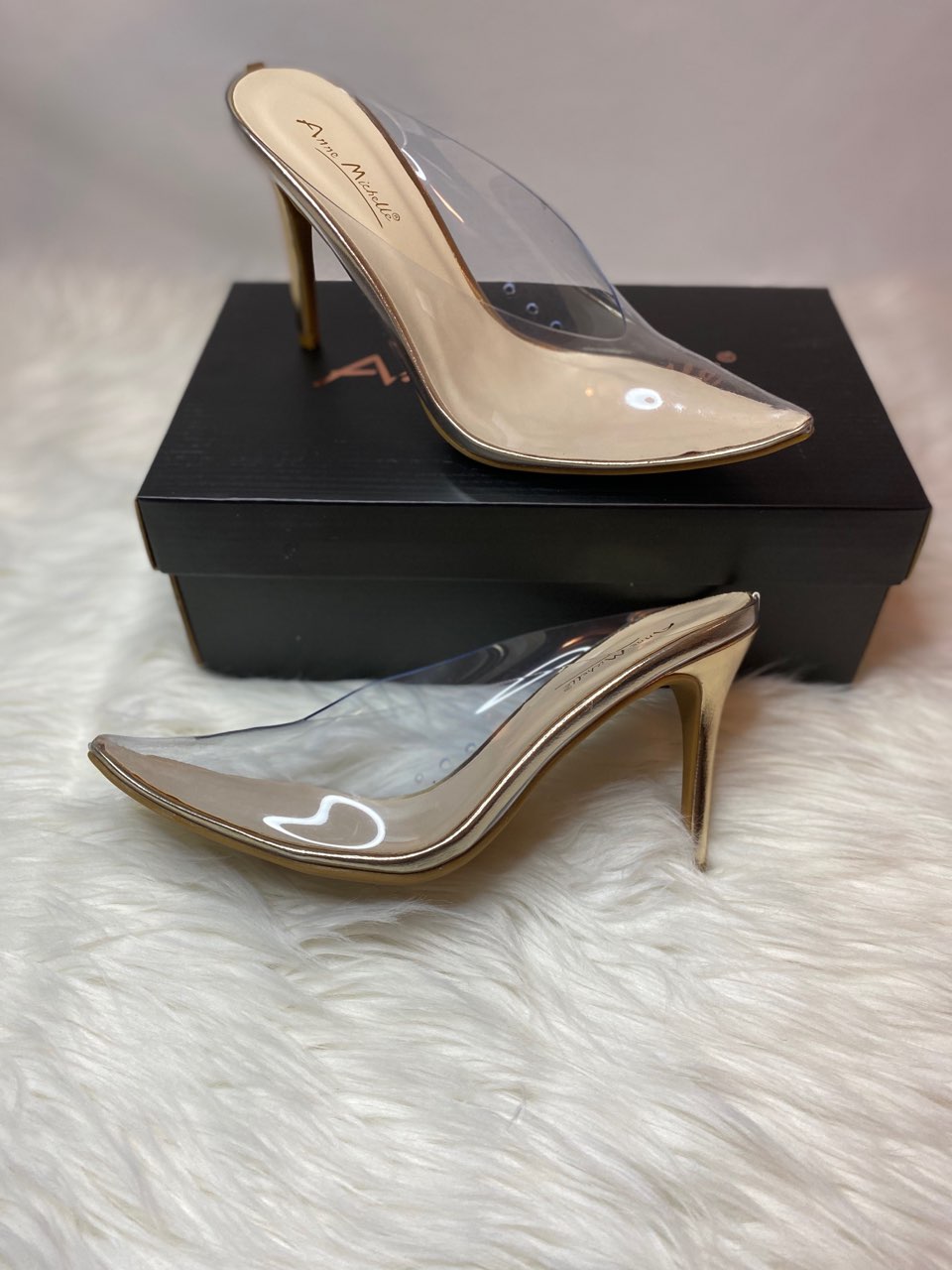 Gold Slip-On Clear Stiletto