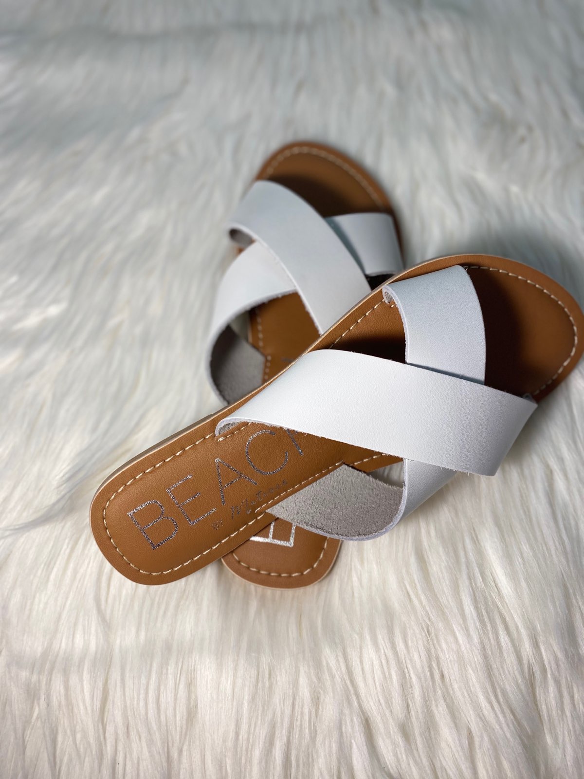 Matisse Elegant White Leather Criss Cross Slides