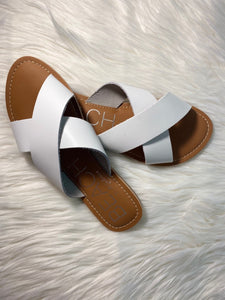 Matisse Elegant White Leather Criss Cross Slides