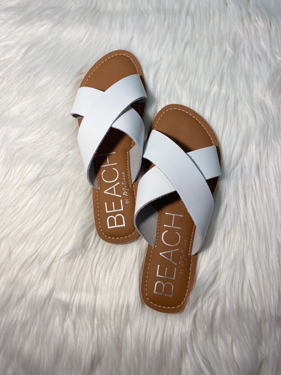 Matisse Elegant White Leather Criss Cross Slides