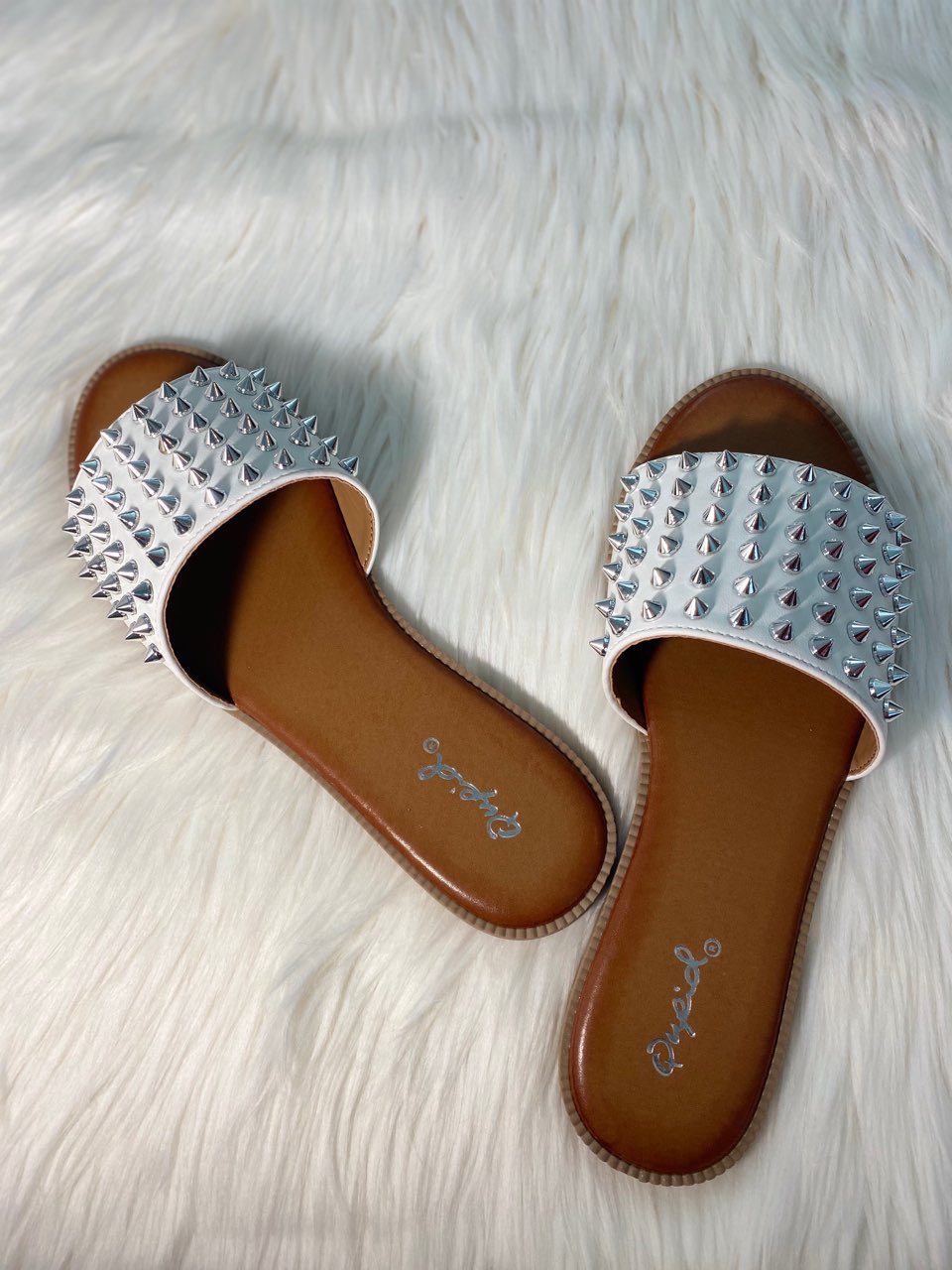 White Studded Slides