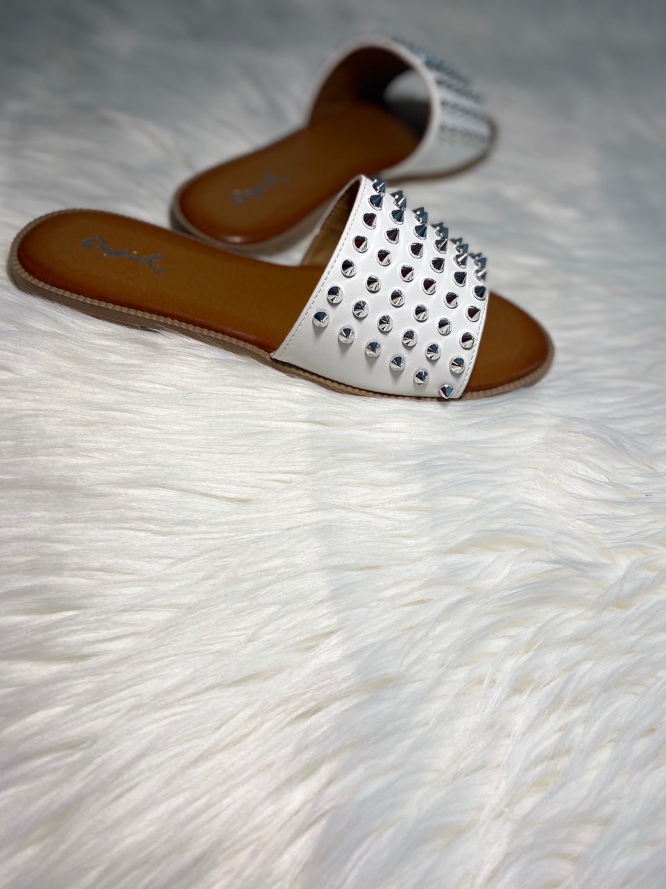 White Studded Slides