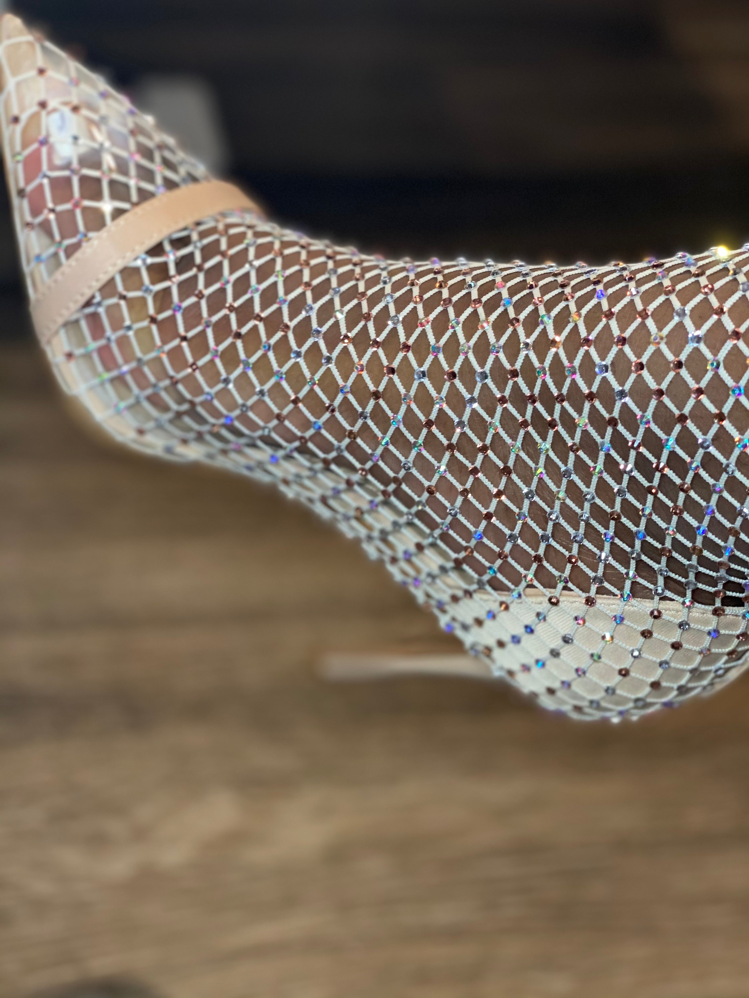 Rhinestone Sparkle Fishnet Heels